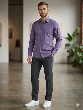 John Varvatos Men's Dark Purple Casual Button Down Shirt - Size L Like New